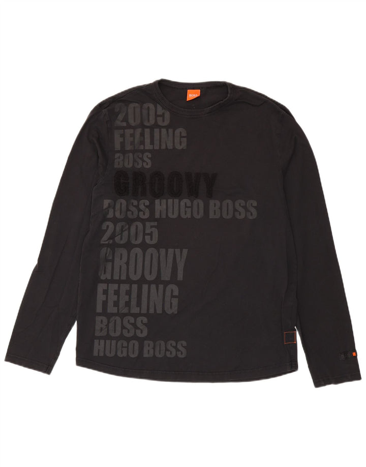 Top grafic pentru bărbați Hugo Boss cu mânecă lungă, bumbac mediu negru