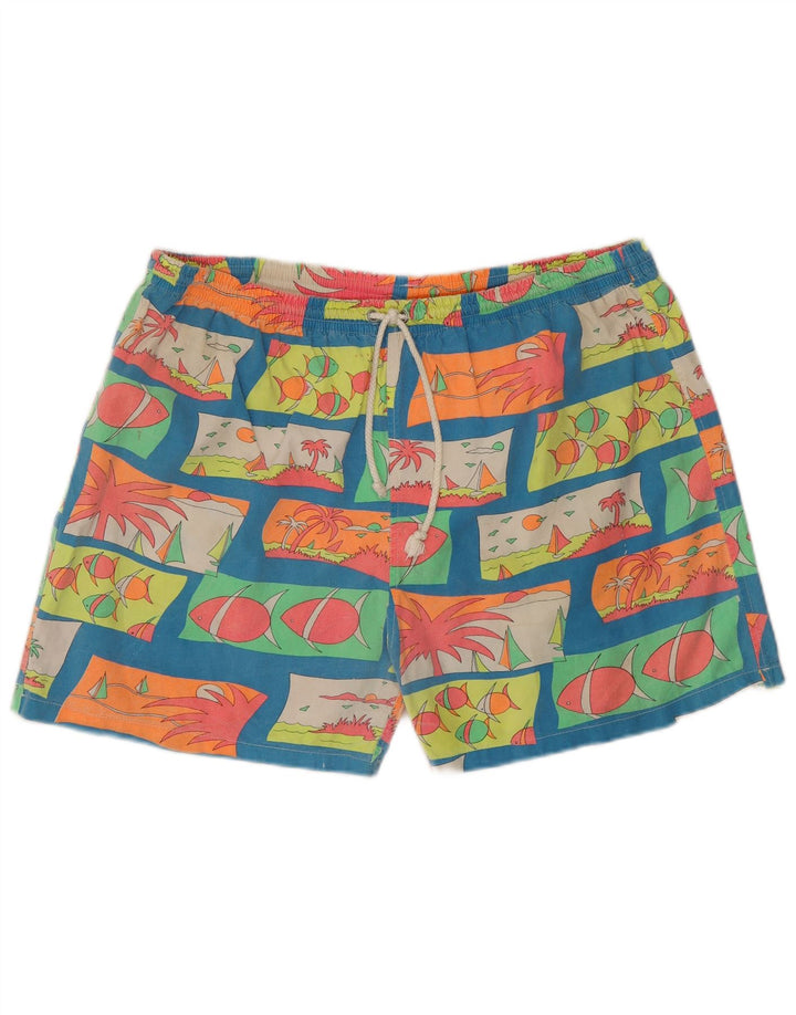 Pantaloni scurți de înot vintage pentru bărbați cu model abstract, mediu multicolor