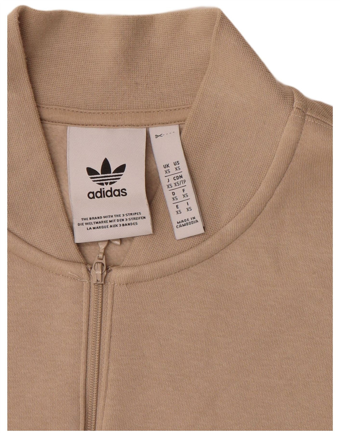 Pulover pentru bărbați ADIDAS, cu grafic, cu fermoar, cu gât, XS, bej, bumbac color bloc