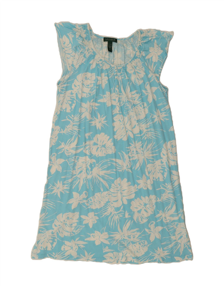 RALPH LAUREN Womens Sleeveless Basic Dress UK 14 Medium Blue Floral Cotton Vintage Ralph Lauren and Second-Hand Ralph Lauren from Messina Hembry 