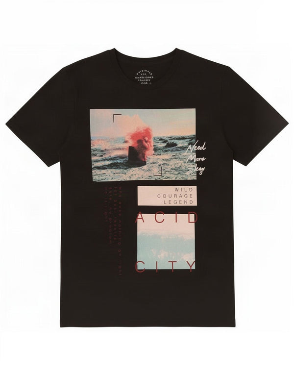 Tricou cu grafic Jack & Jones pentru bărbați Top mediu din bumbac negru