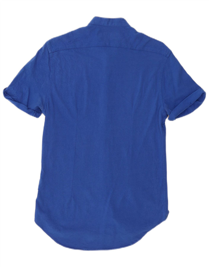 Cămașă cu mânecă scurtă pentru bărbați ZARA, bumbac albastru mediu