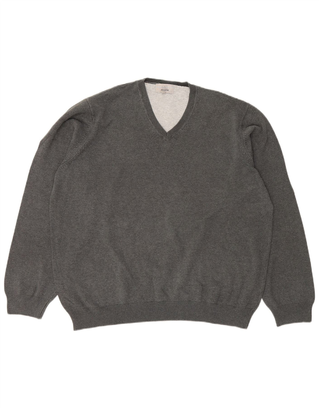 Pulover cu decolteu în V pentru bărbați Marks & Spencer, bumbac gri 2XL