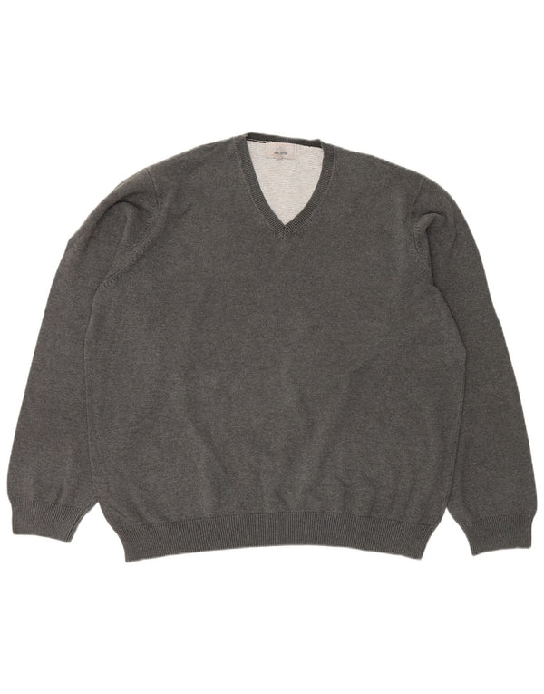 Pulover cu decolteu în V pentru bărbați Marks & Spencer, bumbac gri 2XL