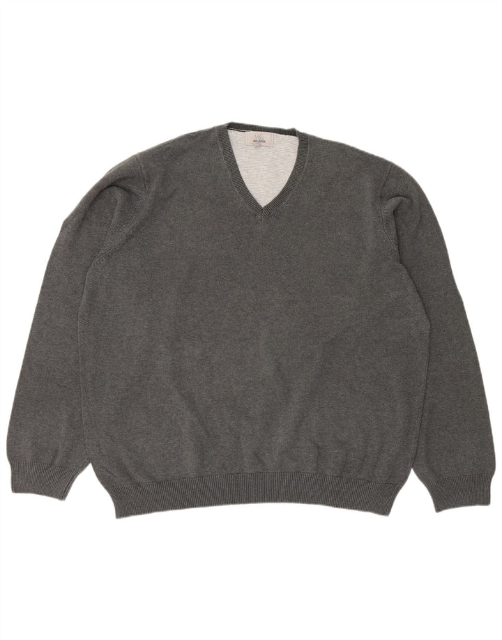 Pulover cu decolteu în V pentru bărbați Marks & Spencer, bumbac gri 2XL
