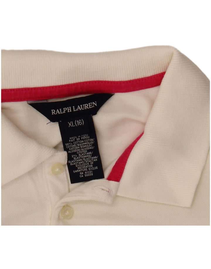 Polo pentru fete Ralph Lauren cu mânecă lungă 13-14 ani XL bumbac alb