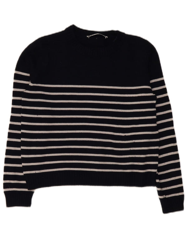 Pulover cu decolteu scurt pentru femei Zara UK 14 Medium Bleumarin cu dungi