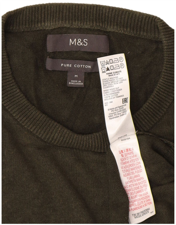 Pulover pentru bărbați Marks & Spencer, cu gât crew, bumbac mediu kaki