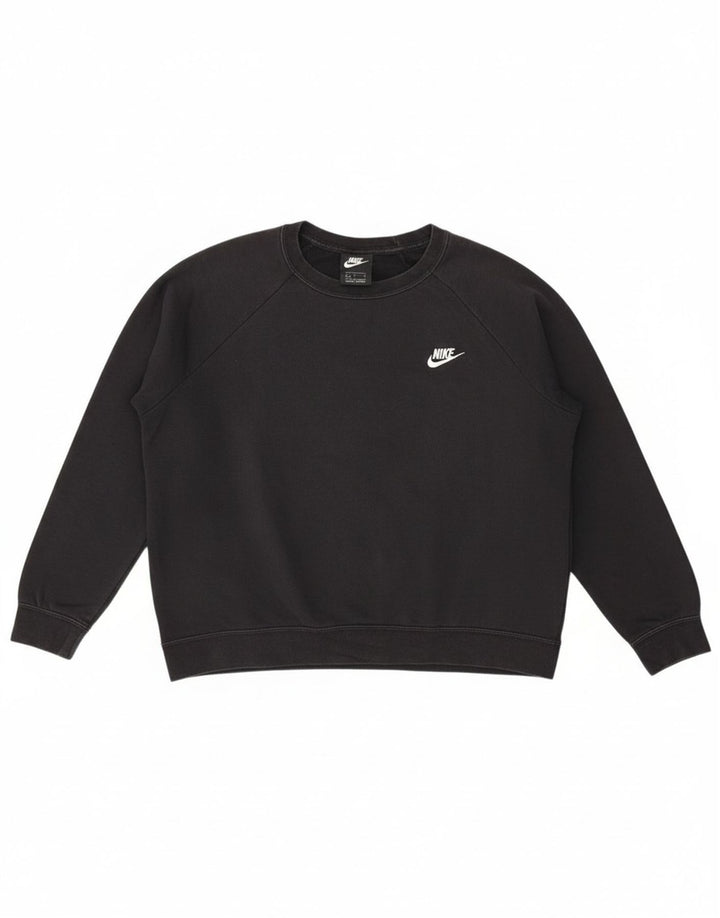 NIKE Womens Oversized Sweatshirt Jumper UK 16 Large Black Cotton