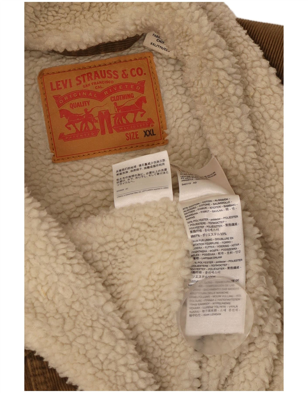 Jachetă pentru bărbați LEVI'S Sherpa Corduroy UK 44 2XL Bej Bumbac