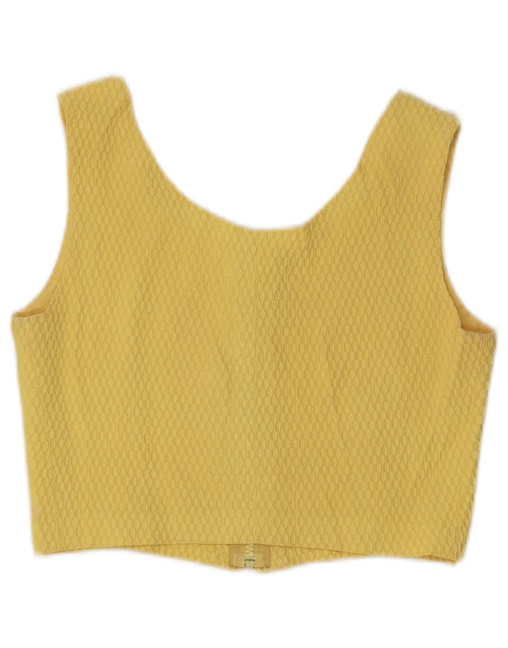 VINTAGE Crop Top fără mâneci pentru femei UK 10 Small Yellow