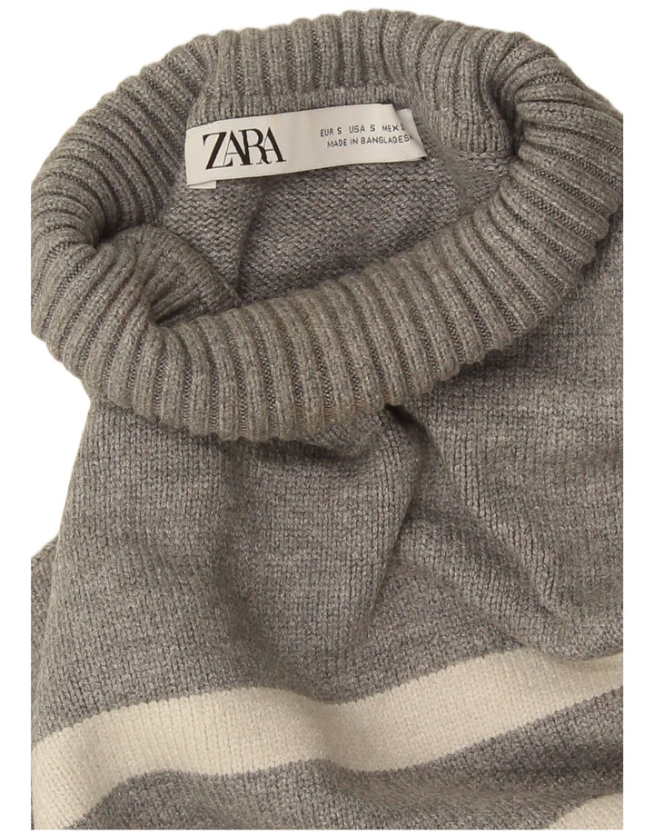 Pulover supradimensionat cu gât rulat Zara pentru femei UK 10 mic, gri cu dungi