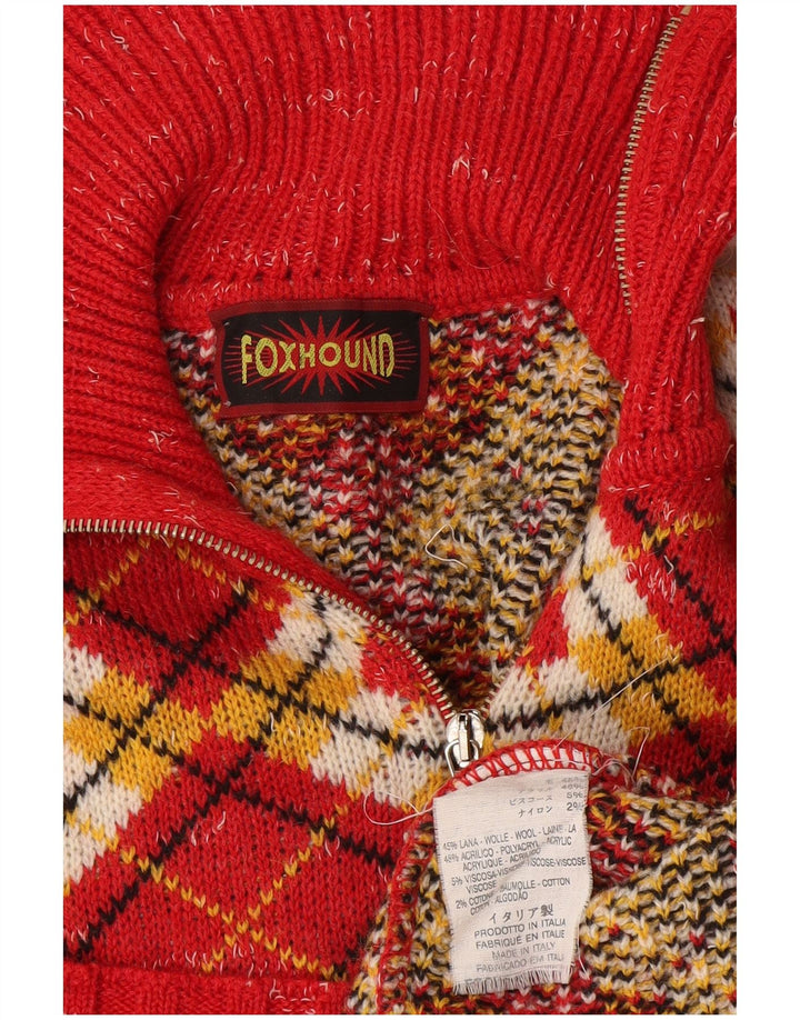 Pulover pentru bărbați Foxhound, cu fermoar și gât, XL, roșu, lână Argyle/Diamond