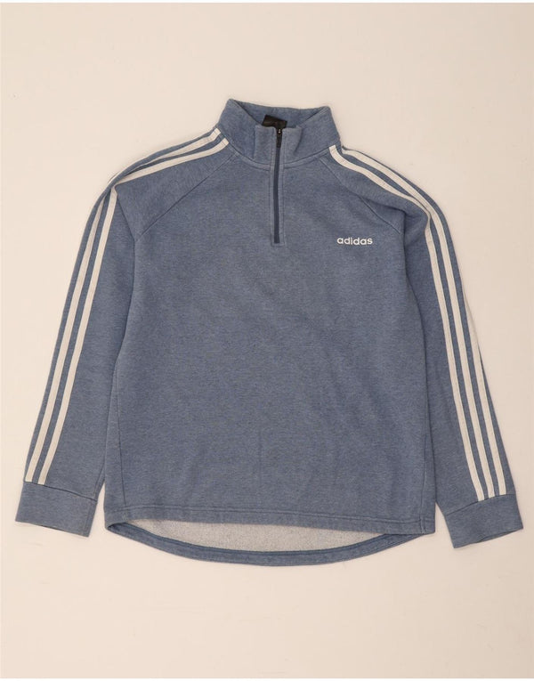 Pulover pentru femei Adidas, cu fermoar, cu gât, UK 12/14, bumbac albastru mediu