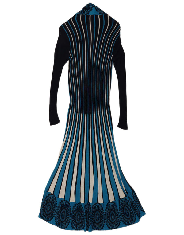 Pulover cardigan lung pentru femei Zara UK 14, mare, albastru, cu dungi