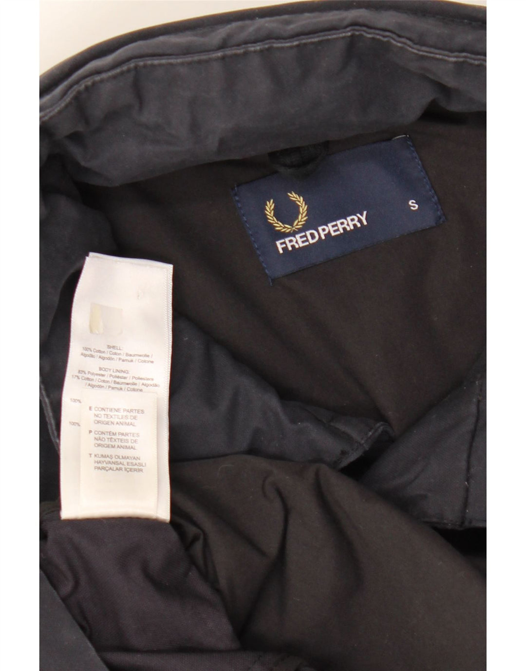 FRED PERRY Jachetă de vânt cu glugă pentru bărbați UK 36 Bumbac, albastru bleumarin mic