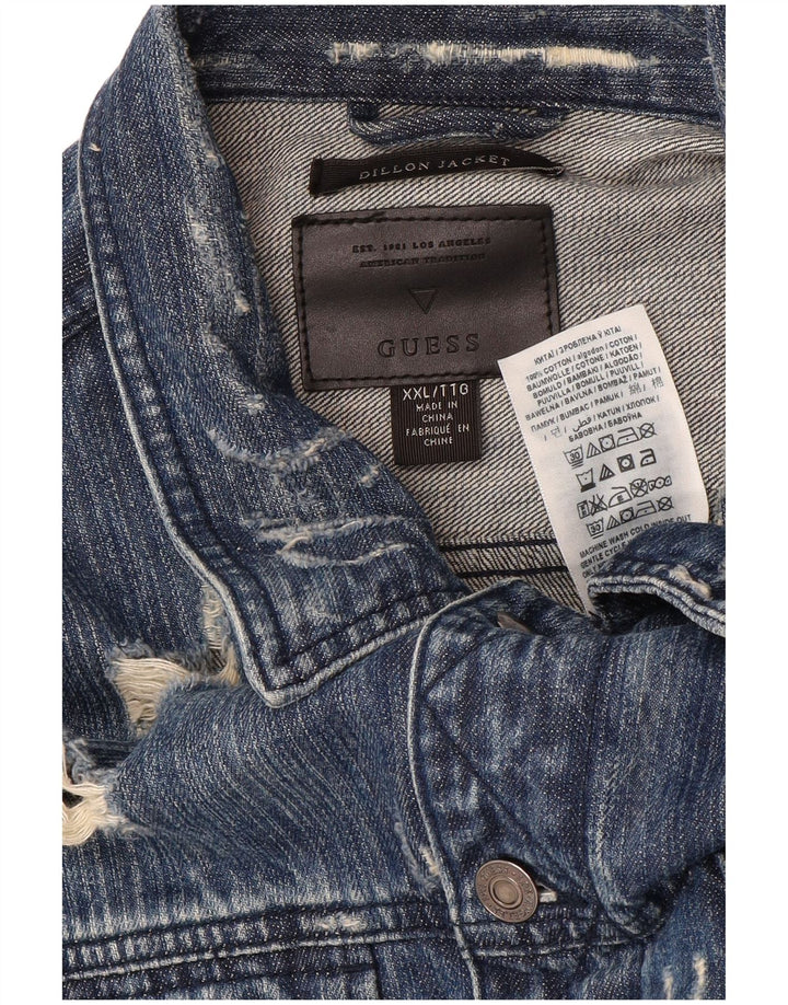 Jachetă Guess Dillon Graphic Distressed Denim UK 44 2XL Bumbac albastru
