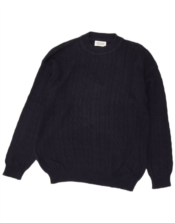 Pulover Benetton pentru bărbați, cu gât crew, bumbac mare, albastru