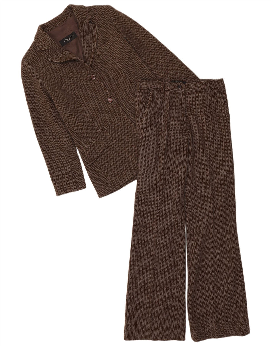 Costum 2 piese pentru femei de weekend Max Mara UK 8 Small W28 L33 Brown Herringbone