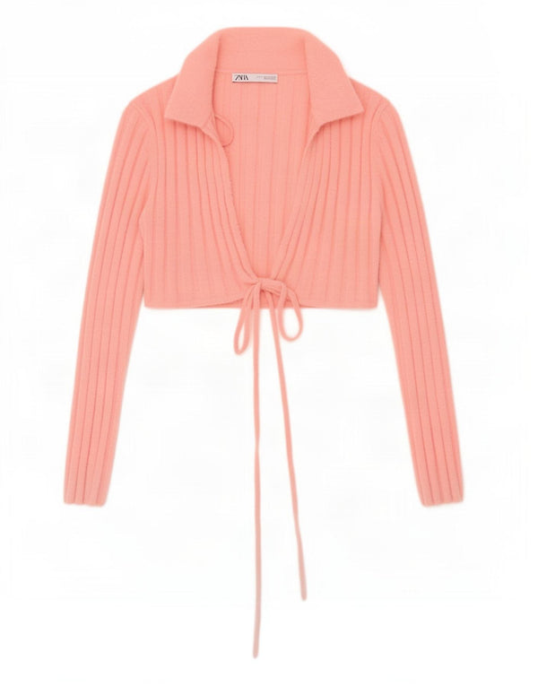 Top cardigan cu cravată în față pentru femei Zara UK 10 mic, roz, nailon