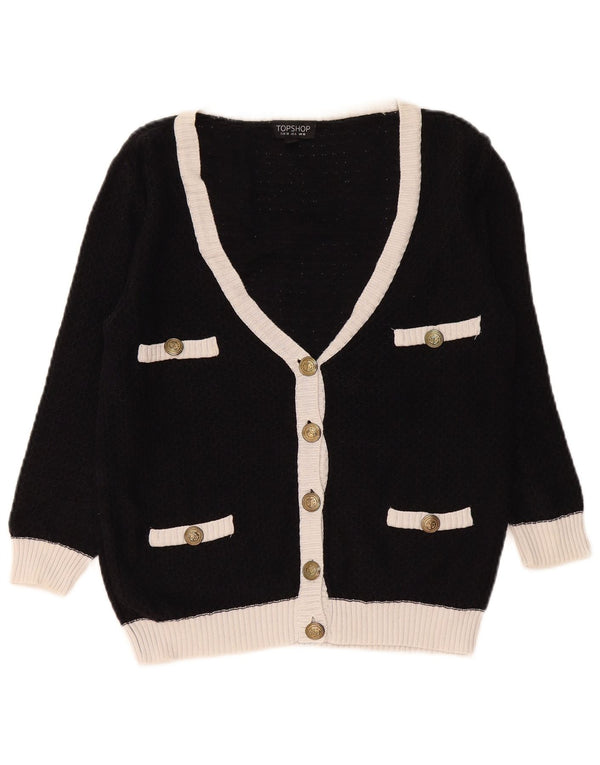 Pulover cardigan Topshop pentru femei UK 10 mic, negru, color block, bumbac