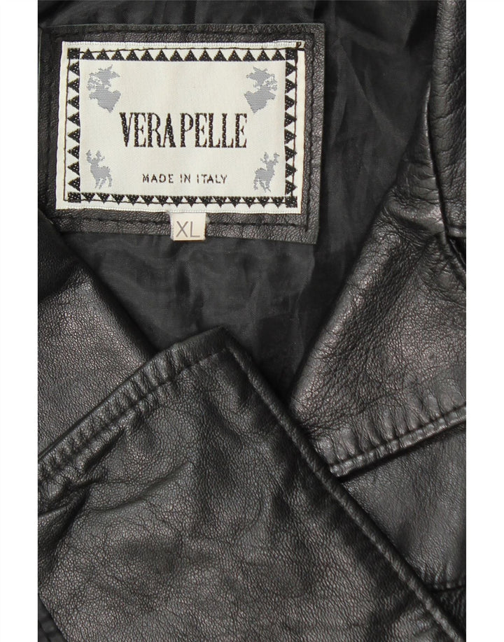 Jachetă vintage din piele cu 3 nasturi pentru femei UK 18 XL, piele neagră