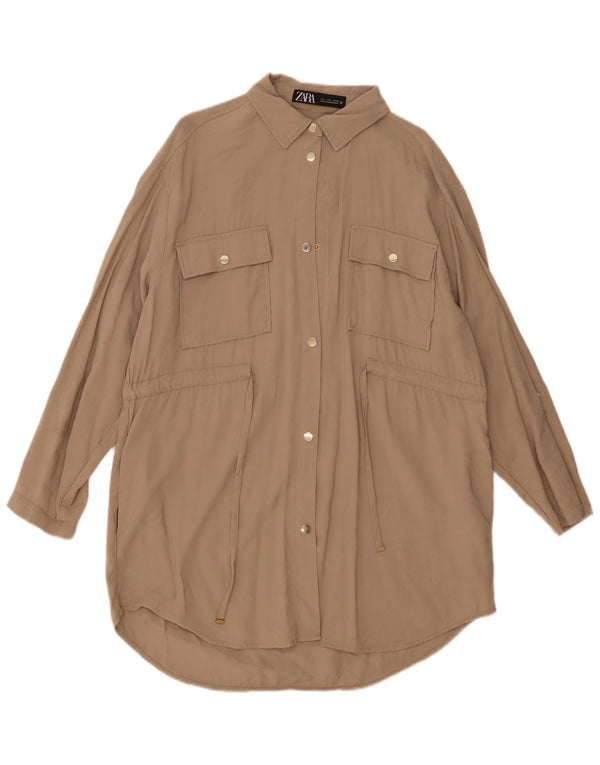 Rochie cămașă supradimensionată pentru femei Zara UK 16 mare, bej, viscoză