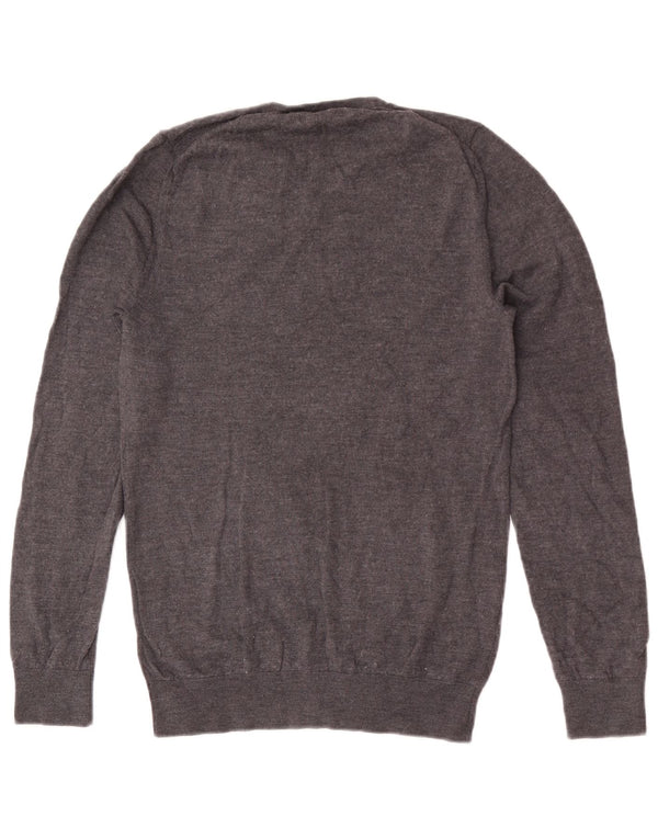 Marks & Spencer Mens V-Neck Jumper Sweater Small Grey Merino Wool