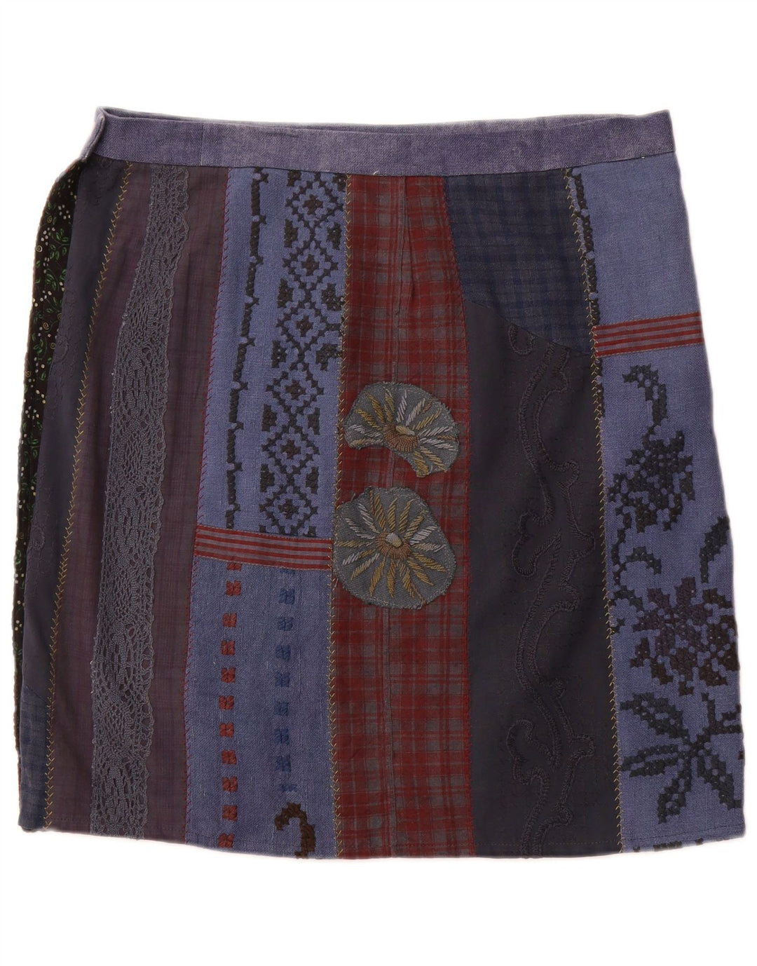 Fusta Wrap pentru femei VINTAGE W36 Blue Patchwork