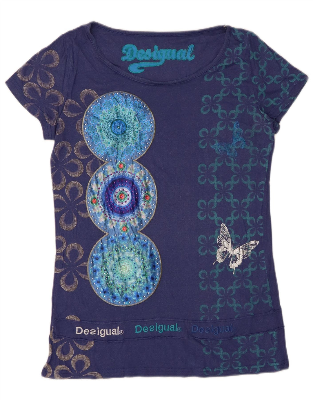 DESIGUAL Tricou grafic pentru femei Top UK 12 Medium Bleumarin Floral