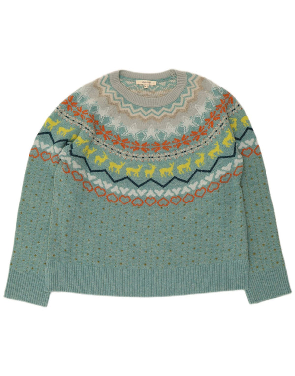 White Stuff Pulover pentru damă cu gât de barcă UK 14 Lână mare albastru Fair Isle