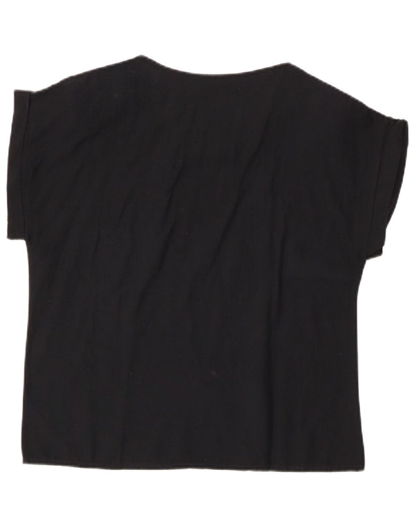 VINTAGE Bluză Femei Top IT 44 Medium Negru Floral Bumbac