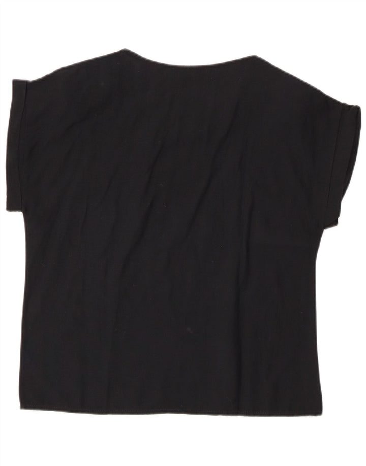 VINTAGE Bluză Femei Top IT 44 Medium Negru Floral Bumbac