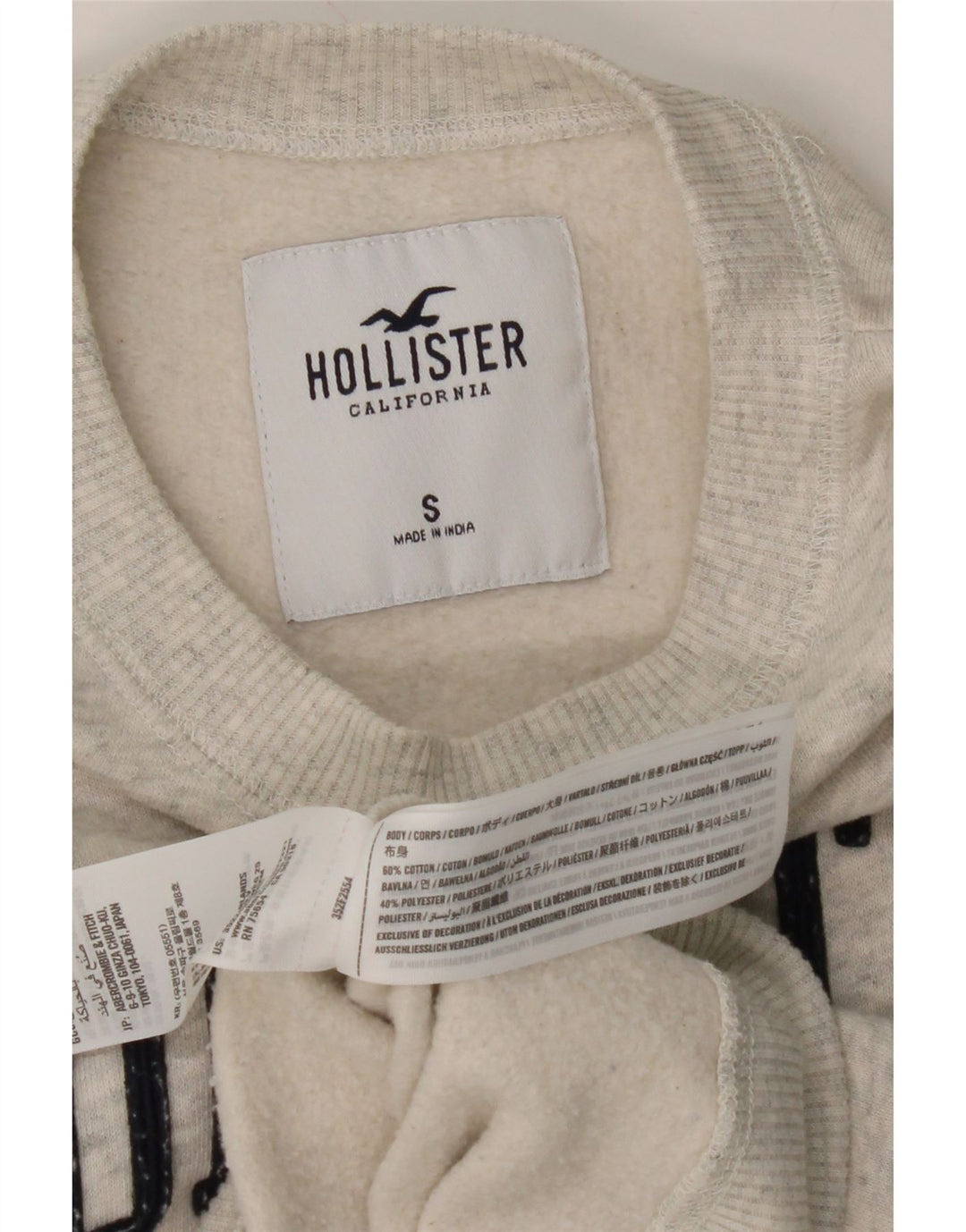 HOLLISTER Mens Graphic Sweatshirt Jumper Small Grey Cotton Vintage Hollister and Second-Hand Hollister from Messina Hembry 