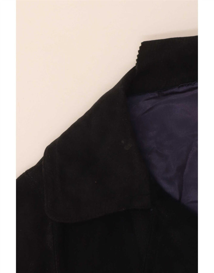 Blazer Vintage pentru femei cu 3 nasturi din piele intoarsa, UK 16, mare, bleumarin
