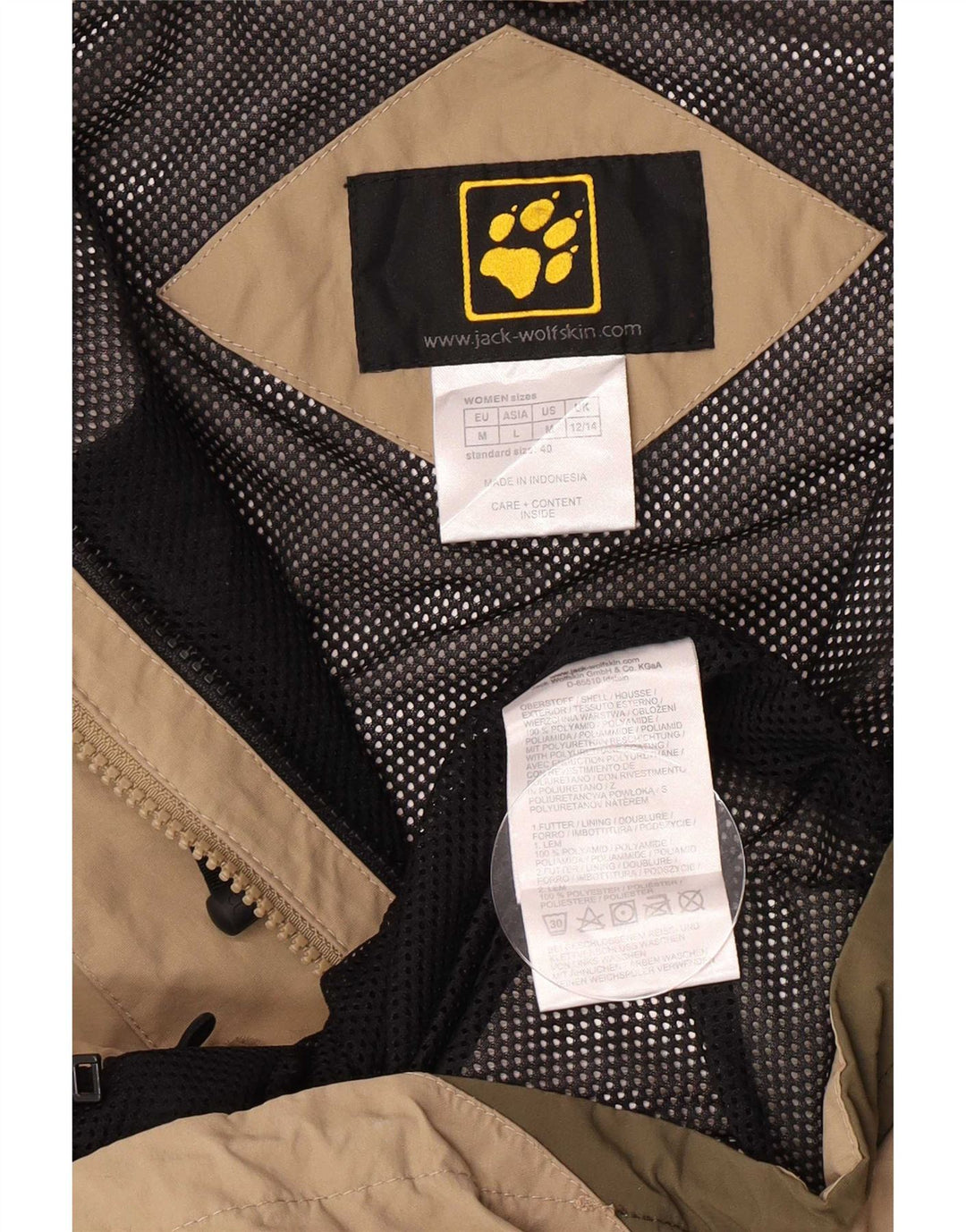 Jack Wolfskin Jachetă de ploaie cu glugă pentru femei UK 12/14 Medium Bej Colorblock