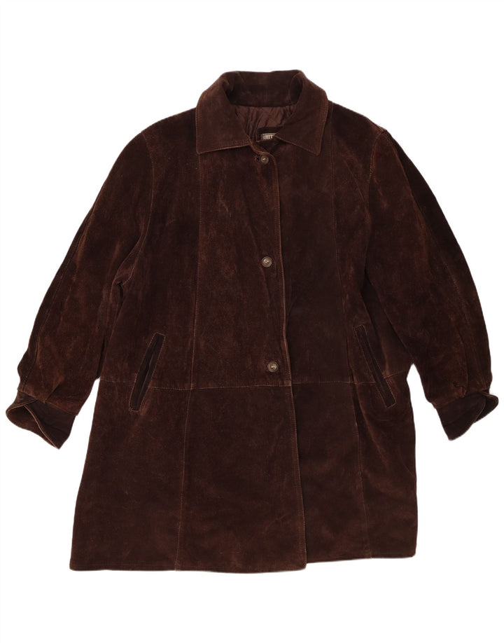 Pardesiu supradimensionat din piele intoarsa pentru femei Vintage UK 20 2XL maro