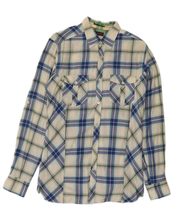 Cămașă de flanel pentru bărbați Ted Baker, mărimea 2, bumbac carouri albastru mic