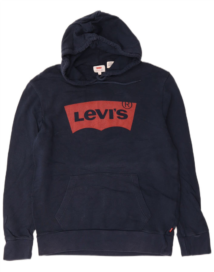 Pulover Levi's pentru bărbați cu capota cu grafică, bumbac, albastru bleumarin mediu