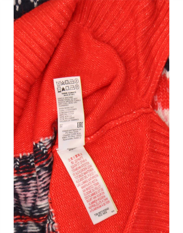 Pulover pentru femei Marks & Spencer cu gât de barcă UK 14 Medium Red Fair Isle
