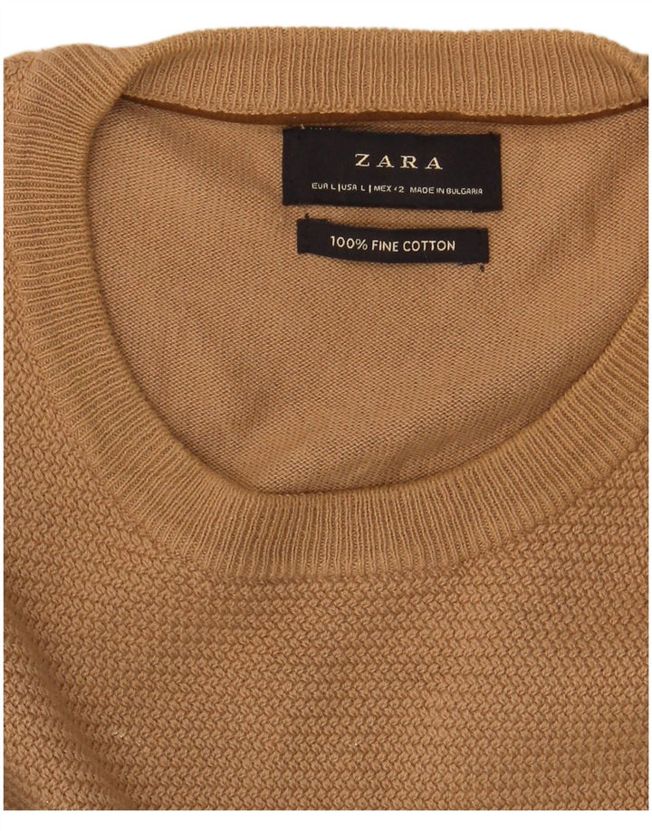Pulover pentru bărbați Zara, cu decolteu, mare, bej, bumbac