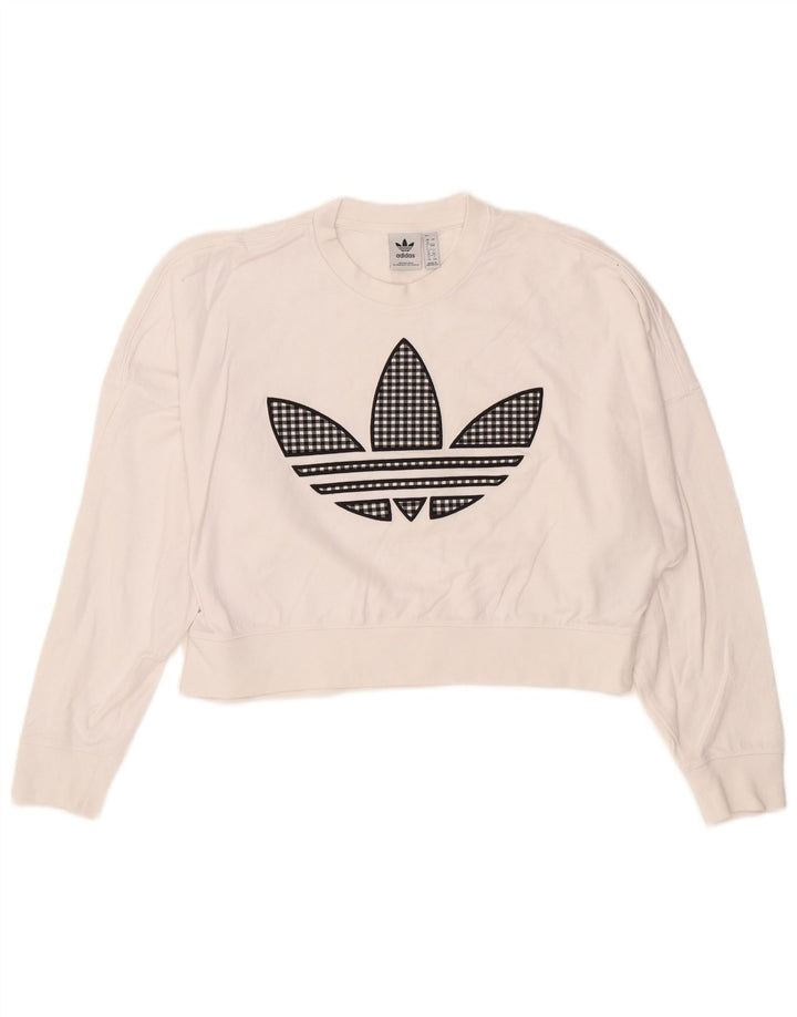 Pulover de hanorac oversized crop grafic ADIDAS UK 8 mic alb