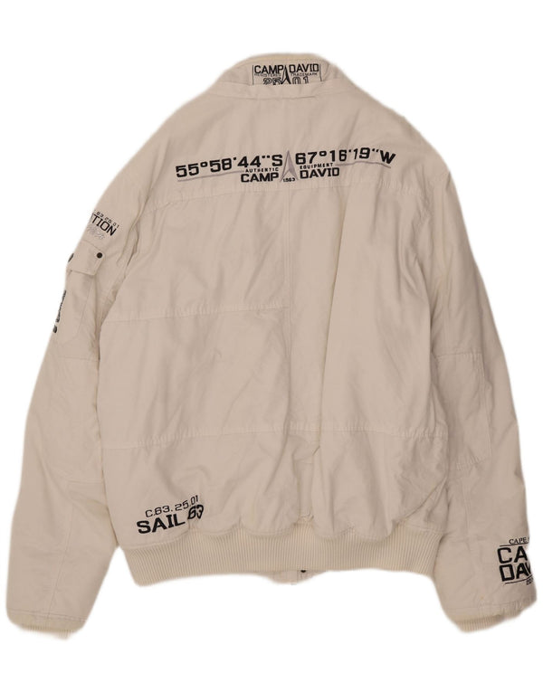 Jachetă Bomber cu grafică Camp David pentru bărbați UK 46 3XL Bumbac alb