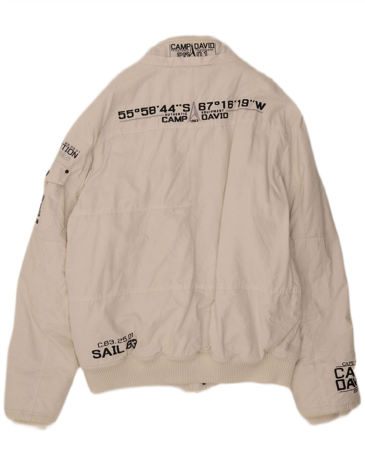 Jachetă Bomber cu grafică Camp David pentru bărbați UK 46 3XL Bumbac alb