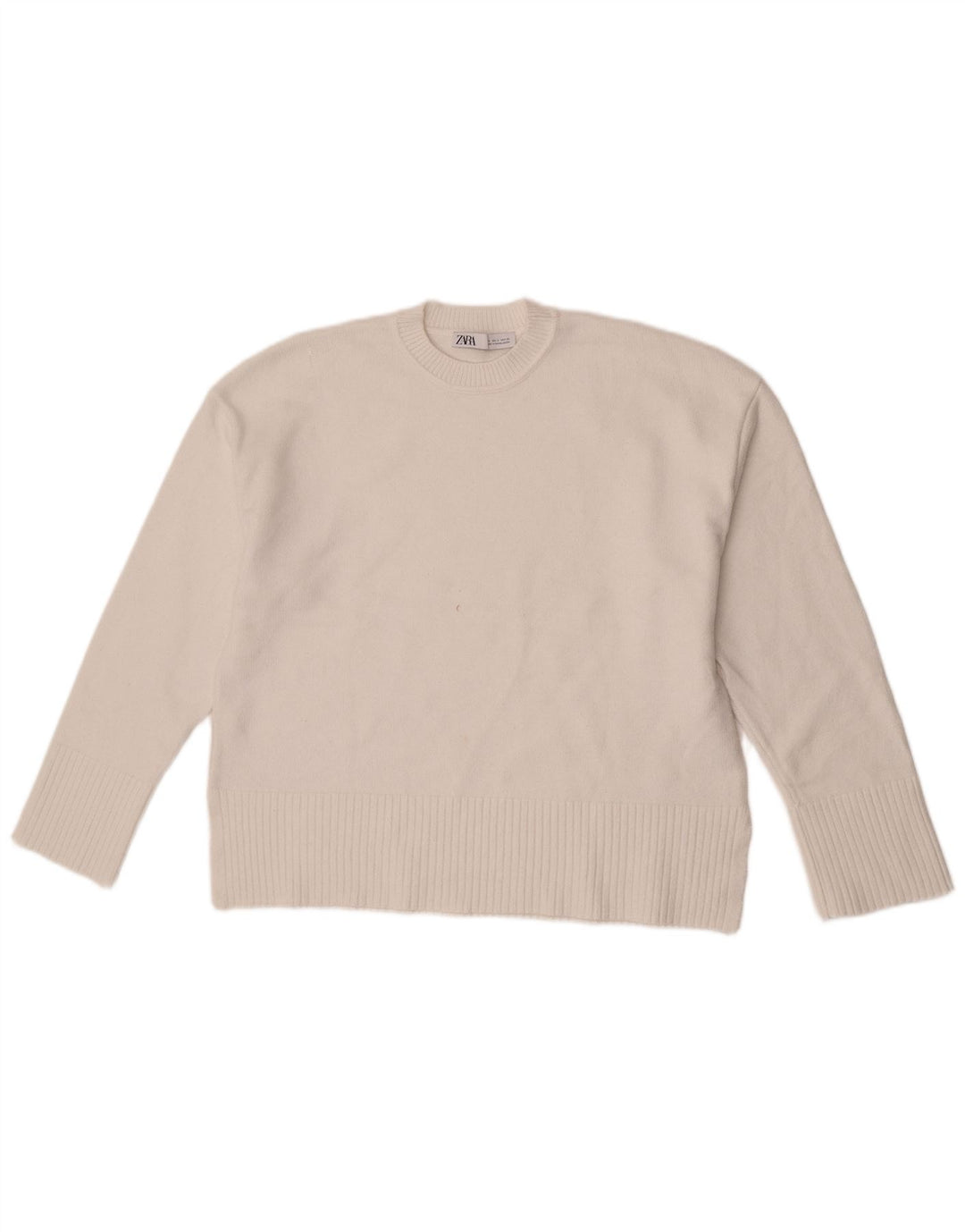 Pulover supradimensionat pentru femei Zara, cu gât crew, UK 10, mic, alb, viscoză