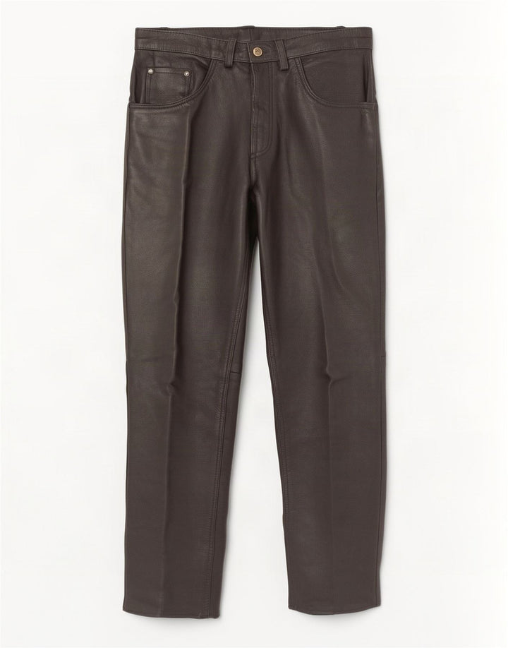 Pantaloni drepți din piele vintage pentru bărbați W34 L31 negri