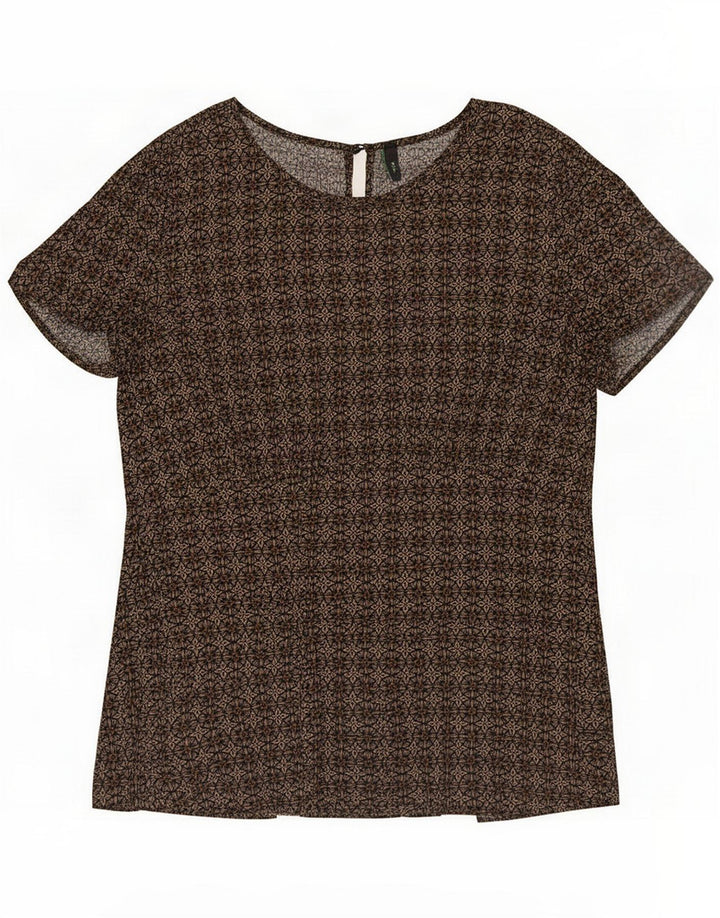 Beneton Womens Abstract Pattern Bluse Top UK 14 Large Brown Geometric