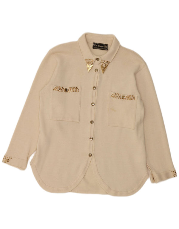 Bluză cămașă tricotată pentru femei CIRO ESPOSITO UK 14 Lână mare, albă