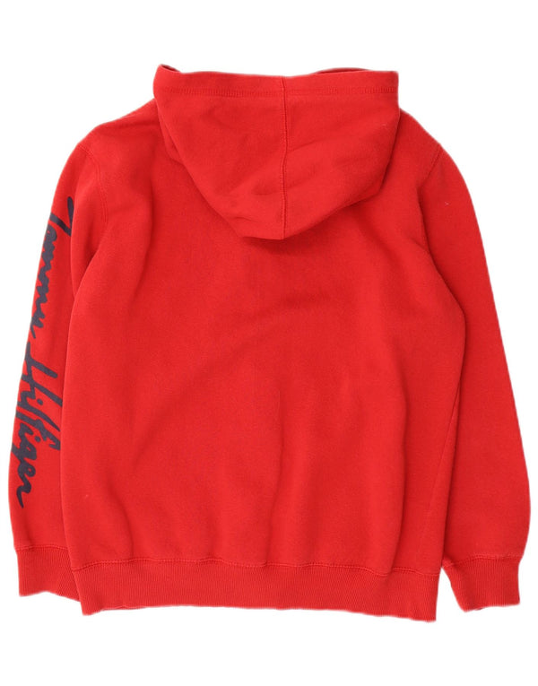 Tommy Hilfiger Pulover cu capota cu fermoar grafic pentru băieți 15-16 ani, mare, roșu, bumbac