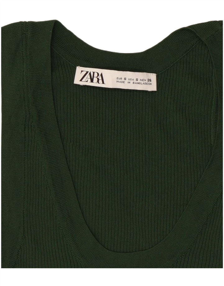 Zara femei Crop Vest Tank Top UK 8 Small Green